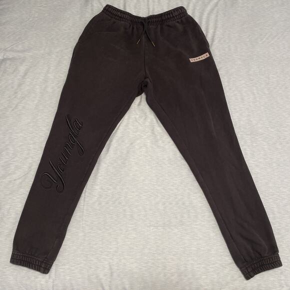 YoungLA Brown Embroidered Jogger Sweatpants Size Medium–Rare Design Athletic Fit - Picture 1 of 5
